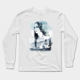 watercolor forest woman Long Sleeve T-Shirt